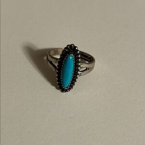 VTG Sterling Silver Blue Turquoise Gemstone Tribal Ring Size 7